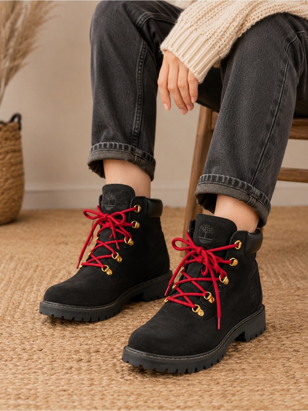 Timberland ReBOTL Women’s Hiking Boots – Black with Red Laces | Size 10 US
